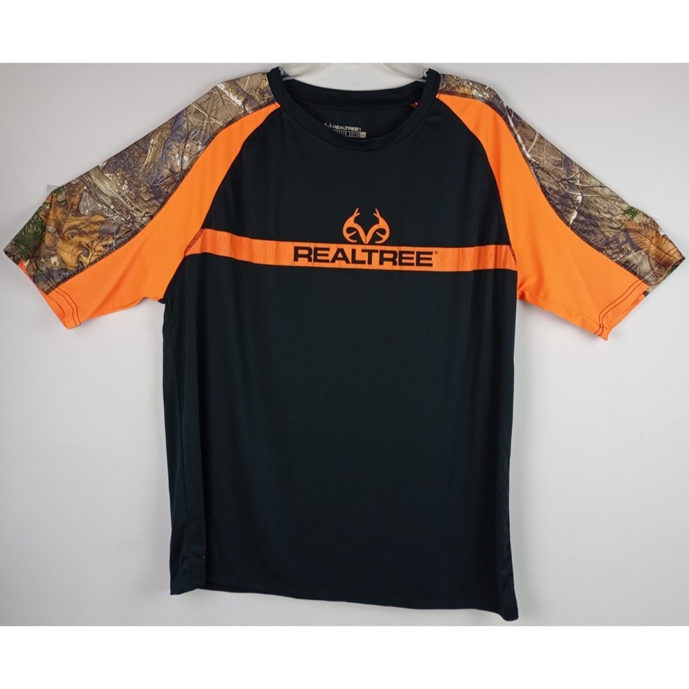 Staghorn Creek Realtree Mens 2XL Black Orange Camouflage Logo Athletic Shirt